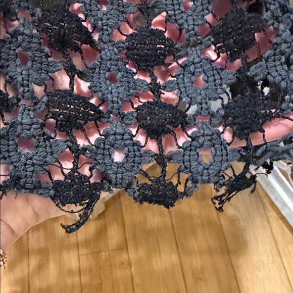 Free People Beach Gray Sweater Mini dress with Black Lace Hem size XS - Picture 6 of 12